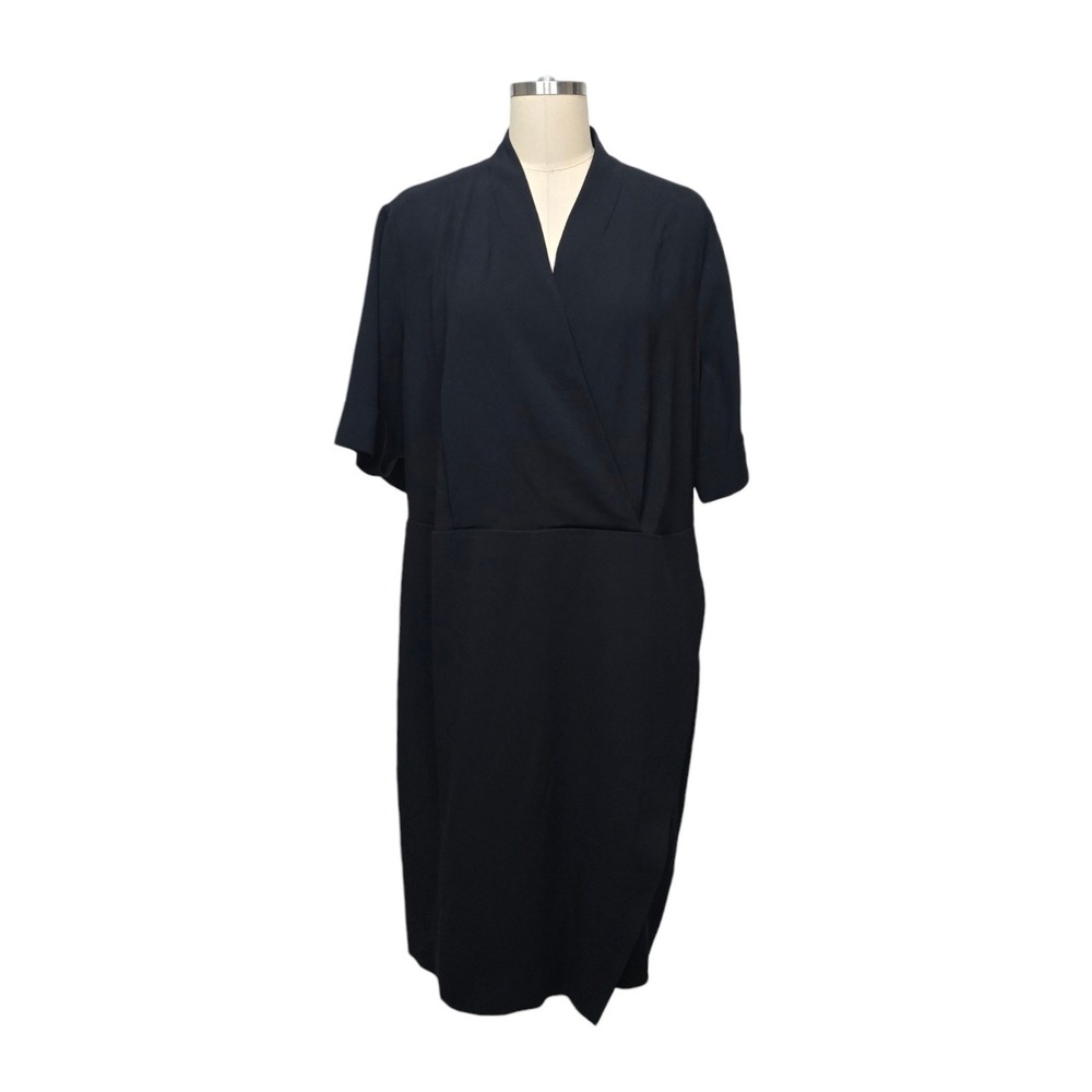 MM.LaFleur‎ Black Triacetate Wrap Front Midi Dress Short Sleeve Plus Size +2